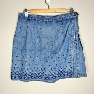 Y2K Liz Claiborne Denim Skort Sz 8 Embroidered Blue Casual Retro Cute